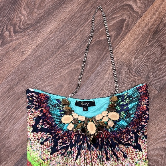 SKY BRAND Chain Halter Mini Dress with embellished neckline - size Small - Picture 3 of 5